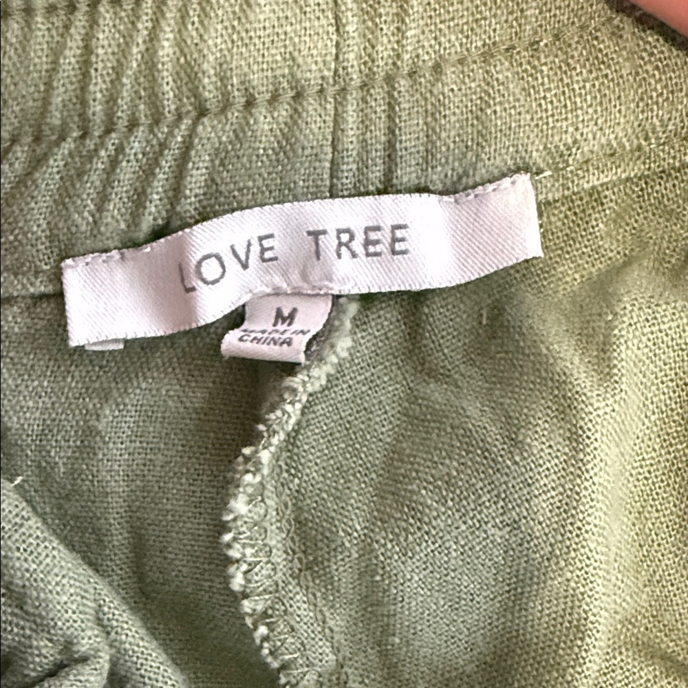Love Tree Green Linen Blend Elastic Waist Pants – Size M - Picture 2 of 5